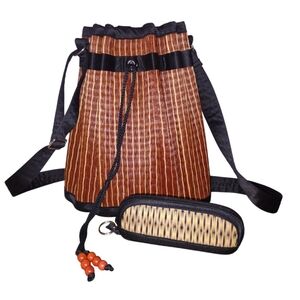 Baskets of Cambodi "Tatami Style" Crossbody Drawstring Bucket Bag Purse